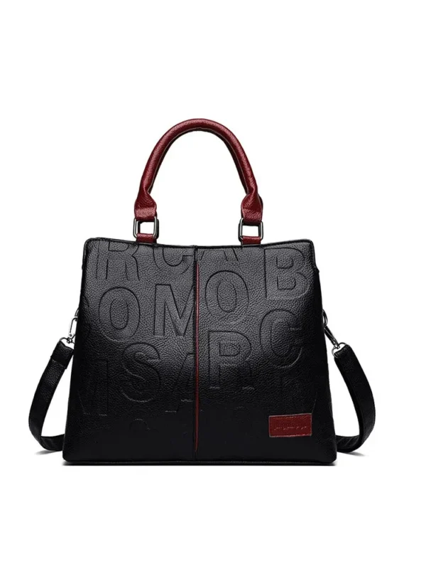 2023 New Fashion Solid Color Shoulder Large Capacity Soft Leather Cloth Letter Embossed Ladies Handbag - Image 7