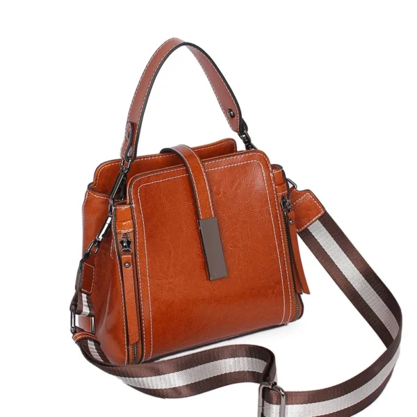 Women's shoulder bag leather zipper buckle  Vertical Square first layer cowhide bucket Handbag  Square street trend Women's bag - Image 10