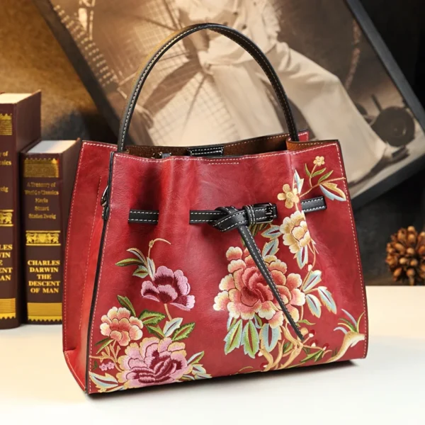 Embroidered Genuine Leather Women's Handbag Shoulder Bag 2022 New Portable Tote Bag Mother Wrist Messenger Bags Tide - Image 9