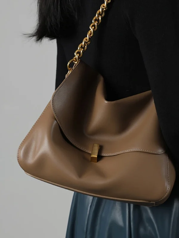 2024 New Niche Simple Shoulder Bag Leather Chain Bag Versatile Real Leather Women's Bag - Image 5