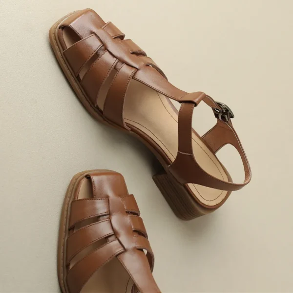 Women's genuine leather narrow band braided t-strap cage roman style summer sandals 2023 new female casual comfortable shoes hot - Image 3