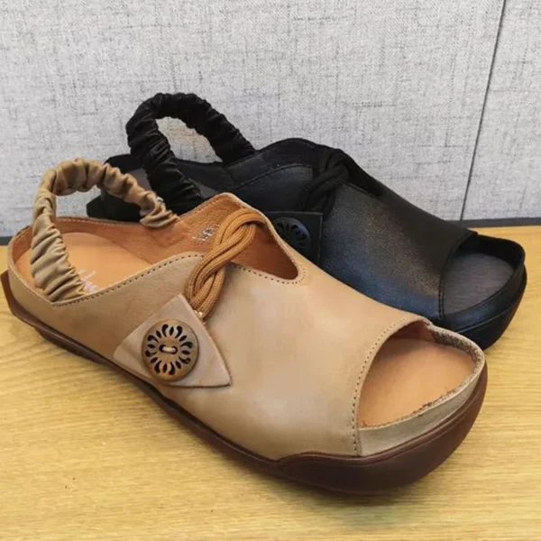 2cm Elegance Cow Genuine Leather Women Sandals Slippers Fashion Elastic Band Platform Designer Summer Slip on  Authentic Shoes