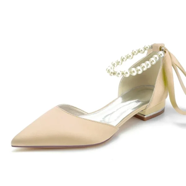 2024 Pointed Silver Insole Flat Sole Sandals 36-43 Pearl Satin Women Sandals Water Diamond Wedding Sandals 3cm Thick Heel Pumps - Image 3