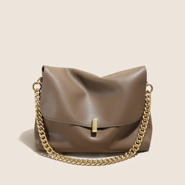 2024 New Niche Simple Shoulder Bag Leather Chain Bag Versatile Real Leather Women's Bag - Image 8