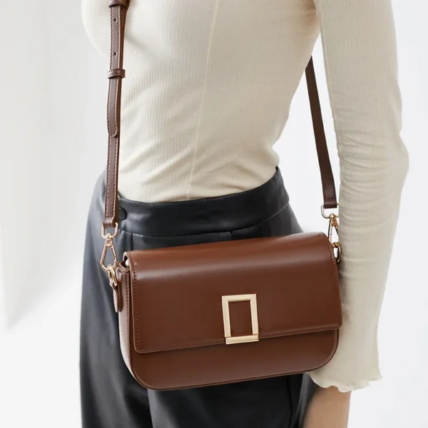 Classic Lady's Split Leather Handbag Female Horizontal Square Shoulder Bags Fashion Solid Color Women Messenger Bags New 2023 - Image 2