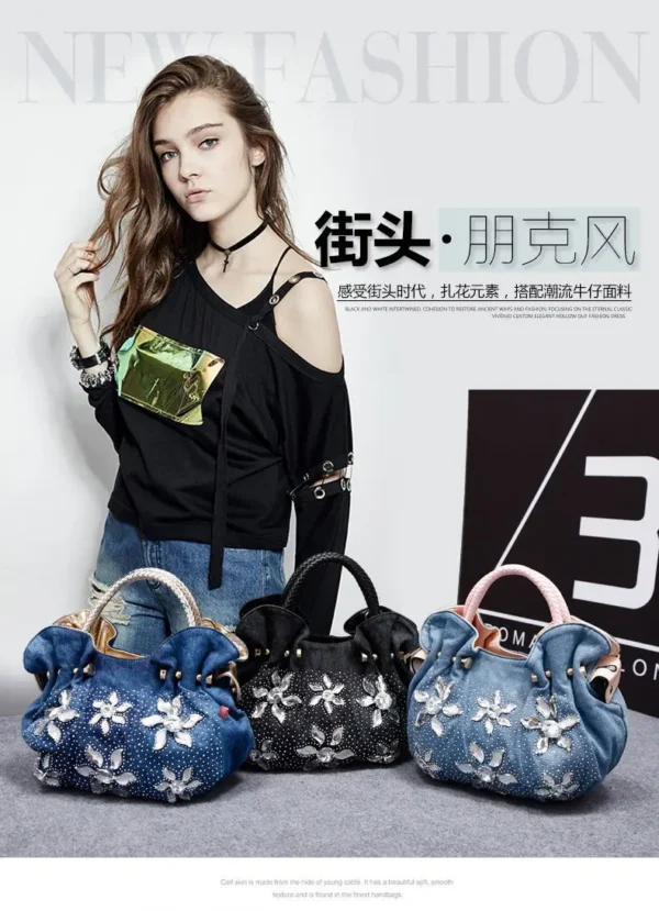 2024 fashion denim bag canvas multi-function bag Bags handbags new  woven belt diamond bag single shoulder tassel bag