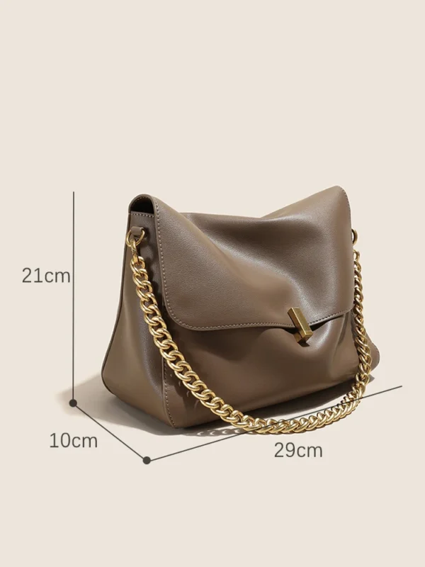 2024 New Niche Simple Shoulder Bag Leather Chain Bag Versatile Real Leather Women's Bag - Image 6