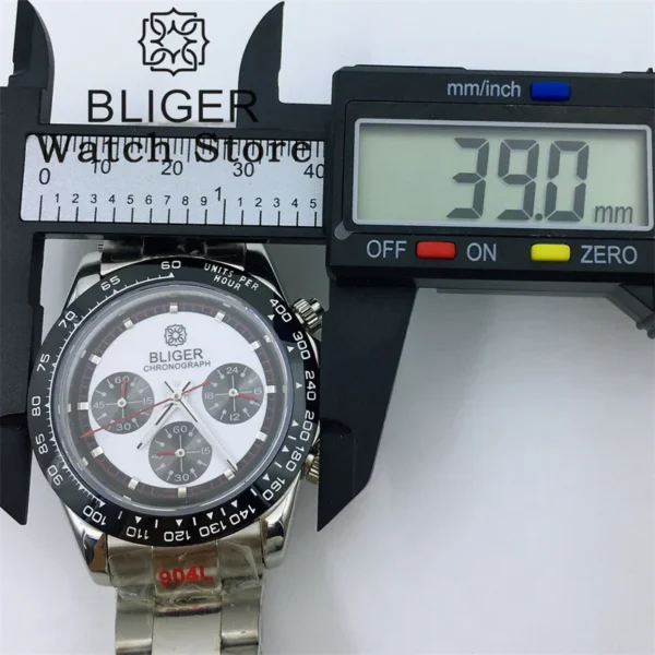 BLIGER Quartz Watches 39mm Chronograph Business Sapphire Crystal Mens Watch Japan VK63 Movement Stainless Steel White Dial - Image 16