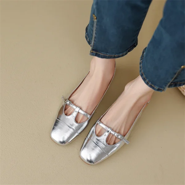 Burgundy Slingbacks Design T Straps Flat Women Shoes Square Toe Summer Buckle Retro Dress Mary Jane Zapatos Mujer New Luxury - Image 3