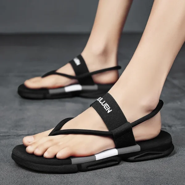 2024 Casual Slippers Man Ankle Elastic Band Shoes Slip-resistant Slide Sandals Male Beach Flat Bottom Slippers Fashion Summer - Image 4