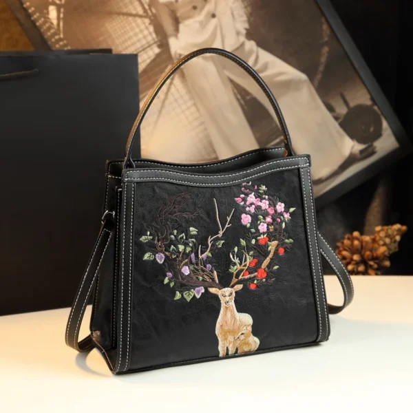 Women's Handbags 2023 New Genuine Leather Lady Shoulder Messenger Bag Embroidered Elegant Broadband Deer Crossbody Bags - Image 7