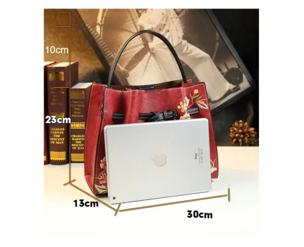 Embroidered Genuine Leather Women's Handbag Shoulder Bag 2022 New Portable Tote Bag Mother Wrist Messenger Bags Tide - Image 6