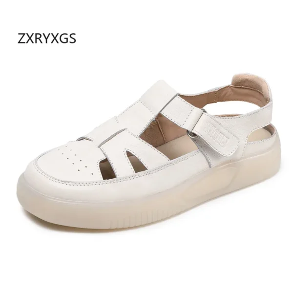 ZXRYXGS Summer Women Sandals Fashion Versatile Flat Sandals 2024 Summer New Cowhide Casual Sandals Soft Sole Comfortable Shoes