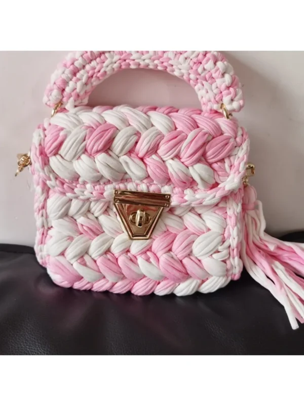 2024 Colored Mosaic Handmade Crochet Women's Crossbody Chain Small Square Bag - Image 6