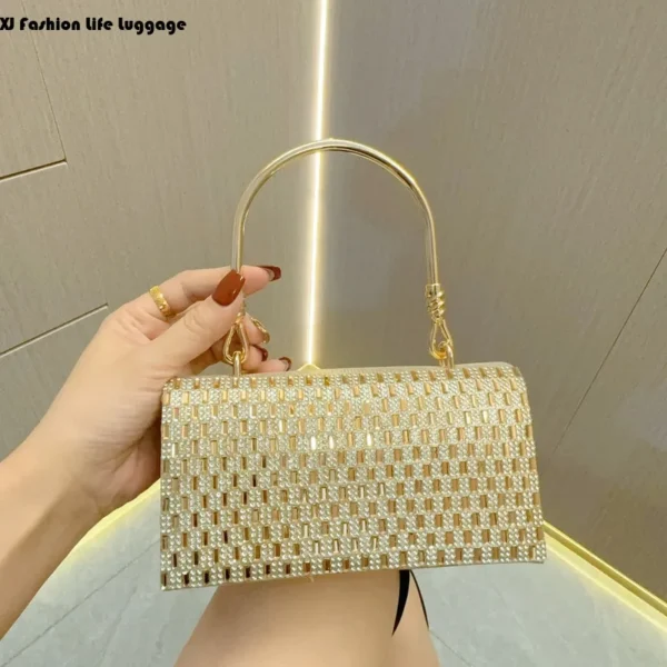 XJ Zhendian Zhibao New Fashionable and Young Full Diamond Chain Small Square Bag Dinner Water Diamond Handbag CrossbodyBag bolsa