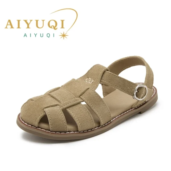 AIYUQI Flat-soled Retro Genuine Leather Hollow Baotou Sandals Women's 2024 New Hollow Pig Cage Women's Sandals - Image 5