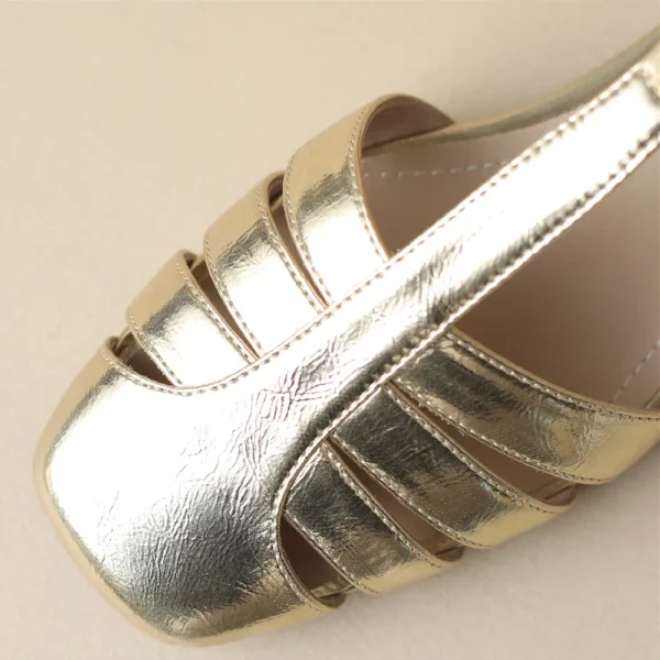 Women's summer sandals genuine leather narrow band hollow-out summer t-strap sandals square toe casual female silver gold shoes - Image 5