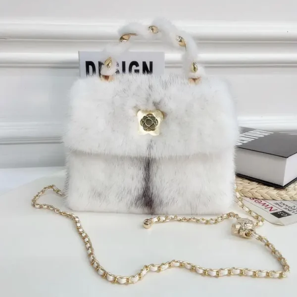 2024 New High-end Horizontal Square Mink Fur Handbag High Quality Top Aristocratic Luxury Brand Private Custom Plush Women's Bag - Image 6