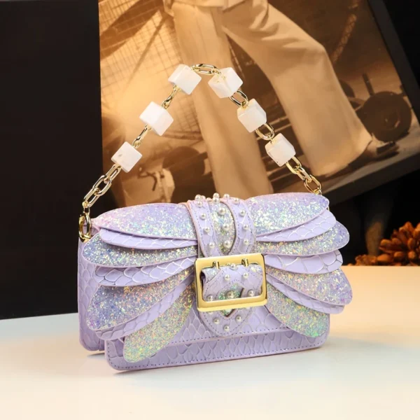 2024 New Pearl Rivet Wings Women Bag Genuine Leather Fashion Chain Handbags Small Square Shoulder Messenger Bags Design Luxury - Image 3