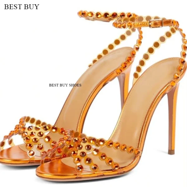 Women's green Silver peep toe Thin High Heel Rhinestone Sandals Embellished Ankle Strap Strappy Party Dress designer sandals - Image 8