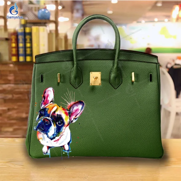 Art Print Colorful cute little dog Customize Totes Women Clutch purses and handbags Designer Ladies purses Genuine Leather New - Image 3