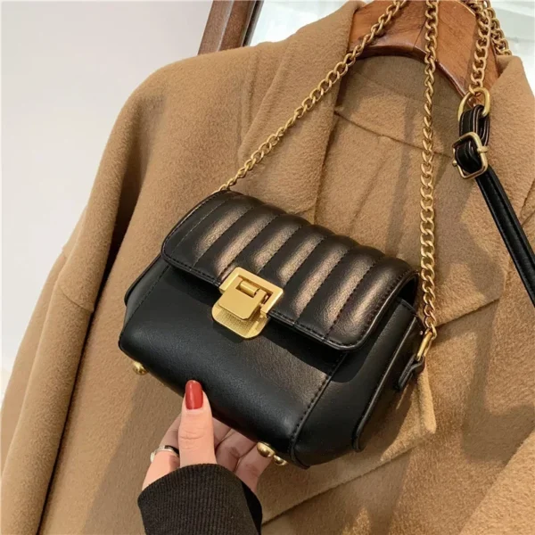 Women's Luxury Handbag 2021 New Small Fragrance Wind Chain Square Bag Embroidery Line One-Shoulder Sloping Bag Female Bag - Image 3