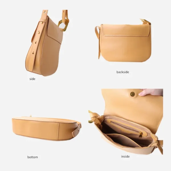 Women's Bag Genuine Leather 2022 New Elegant Vegetable Leather Saddle Shoulder Bag Female Light Literature and Art Tote Handbag - Image 2