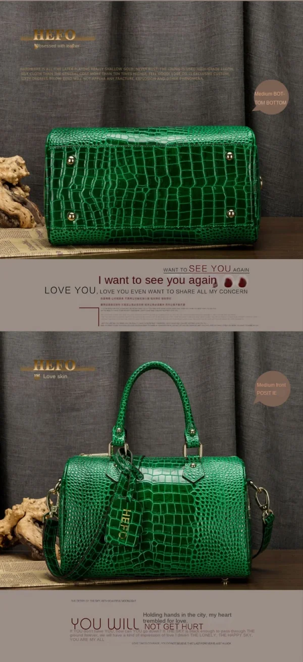 Crocodile Pattern Portable Women Handbags Leather Bag Boston Genuine Leather Cross-Body Bag New Women's Bag - Image 6