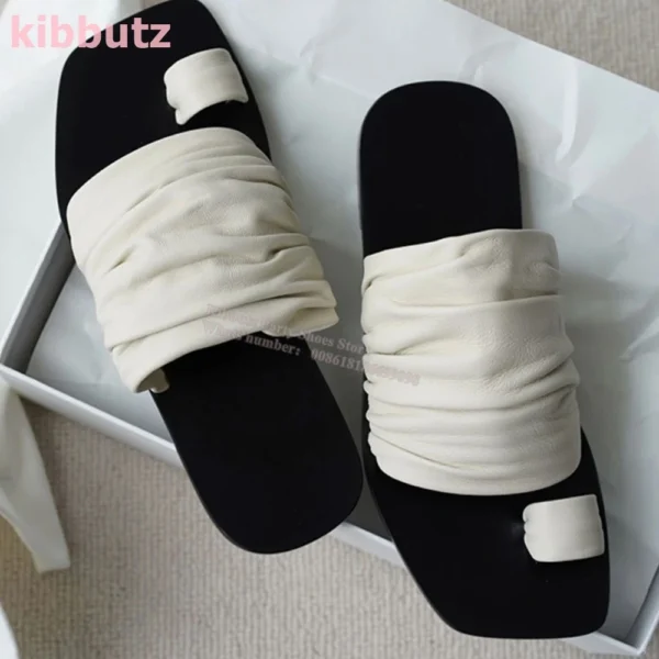 Clip Square Toe Sandal Slippers Flat With Genuine Leather Slip-On Mixed Color Fashion Elegant Sexy Dress Concise Women Shoes New - Image 2