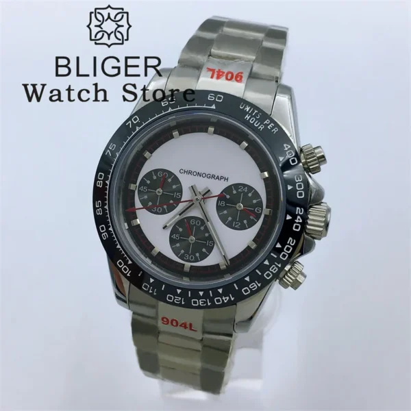 BLIGER Quartz Watches 39mm Chronograph Business Sapphire Crystal Mens Watch Japan VK63 Movement Stainless Steel White Dial - Image 13