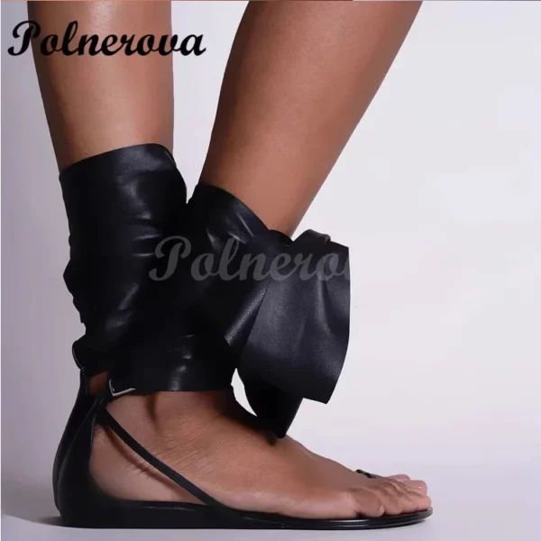 Bowknot Open Toe Flat Sandals for Women New Summer Sandals Women's Suede Sandals Strappy Catwalk Sandals Women's Shoes New In - Image 5