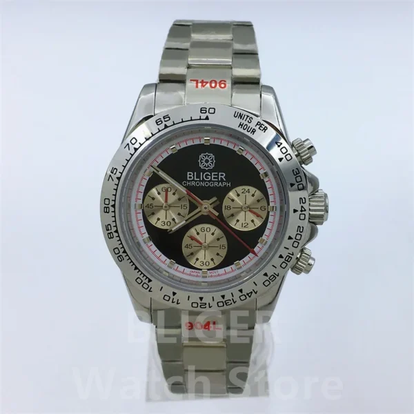 BLIGER Quartz Watches 39mm Chronograph Business Sapphire Crystal Mens Watch Japan VK63 Movement Stainless Steel White Dial - Image 9