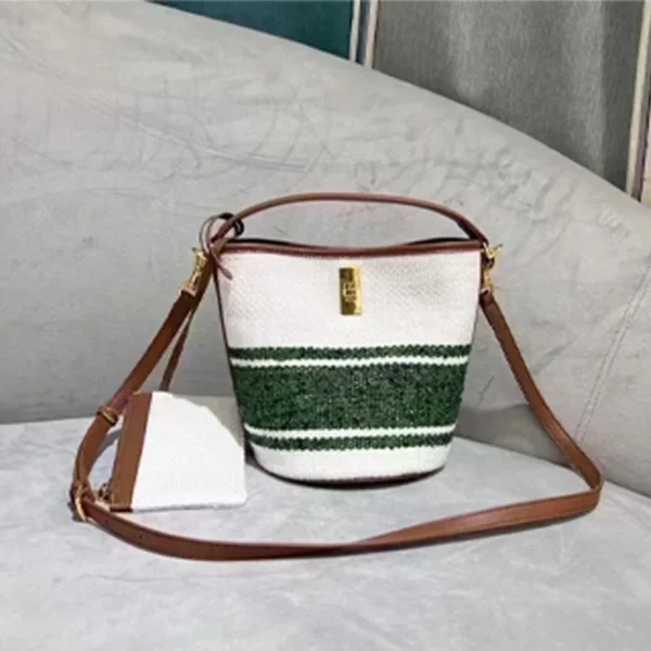 2024 new lazy pastoral mood crossbody shoulder hand-held contrasting leather woven vegetable basket bucket bag - Image 6