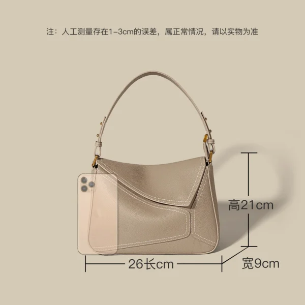 100% Genuine Cow Leather Geometric Tote Bag 2025 Brand Lady Underarm Shoulder Bag Female Popular Commuter Messenger Handbag Grey - Image 5