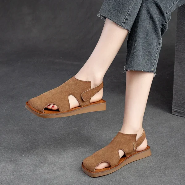 Women Sandals Suede First Layer Cowhide  High-quality Designer Summer Ladies Retro Flats Rome Sandal Handmade Shoes - Image 5