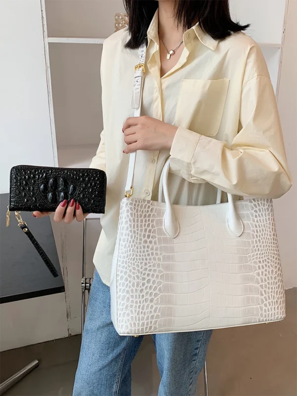 2024 New Crocodile Leather Women's Handbag Tote Bag Large Capacity Shoulder Messenger Bag Commuter Luxury Fashion Portable Bags - Image 2