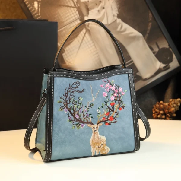 Women's Handbags 2023 New Genuine Leather Lady Shoulder Messenger Bag Embroidered Elegant Broadband Deer Crossbody Bags - Image 2