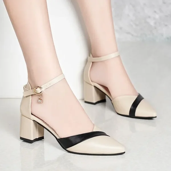 Women Sweet High Quality Beige Pu Leather Buckle Strap High Heel Shoes Lady Cool Comfort European Stylish Heel Shoes B9024 - Image 10