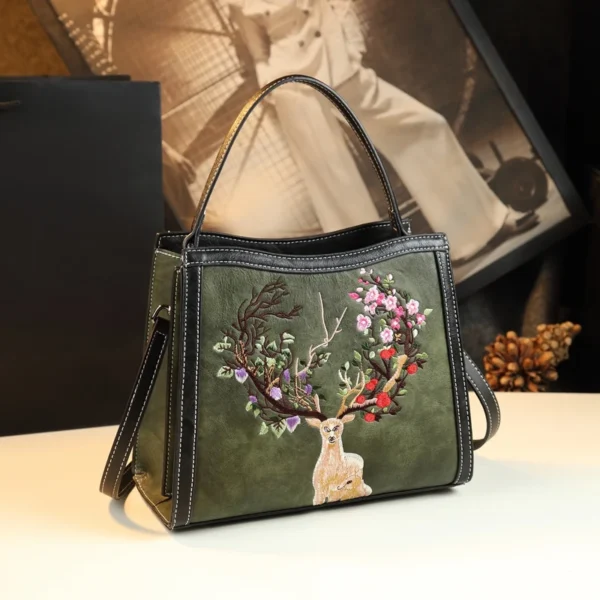 Women's Handbags 2023 New Genuine Leather Lady Shoulder Messenger Bag Embroidered Elegant Broadband Deer Crossbody Bags - Image 10