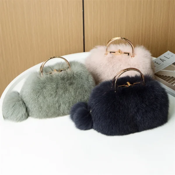 Women's New Fur Luxury Fox Raccoon Fur Fashion Mouth Diagonal Bag Large Capacity Handbag Temperament Women's Luxury Fur Bag - Image 2