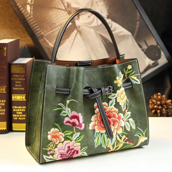 Embroidered Genuine Leather Women's Handbag Shoulder Bag 2022 New Portable Tote Bag Mother Wrist Messenger Bags Tide - Image 2