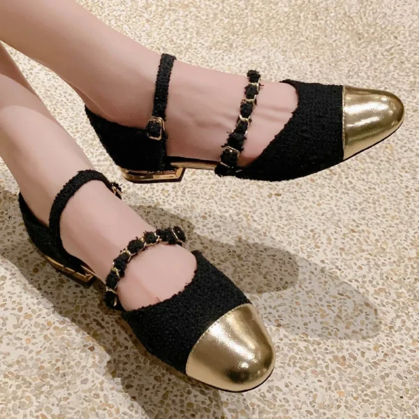 Women's sandals summer 2023 cow leather fabric patchwork chain mary jane sandalias casual female soft comfortable ballet flats - Image 6