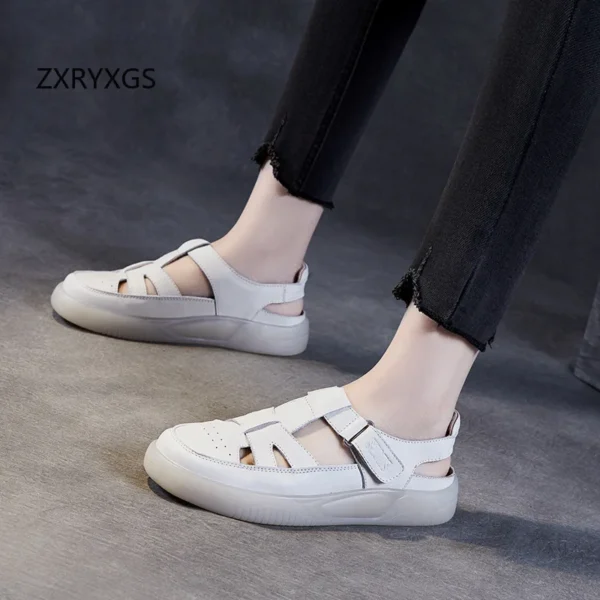 ZXRYXGS Summer Women Sandals Fashion Versatile Flat Sandals 2024 Summer New Cowhide Casual Sandals Soft Sole Comfortable Shoes - Image 3