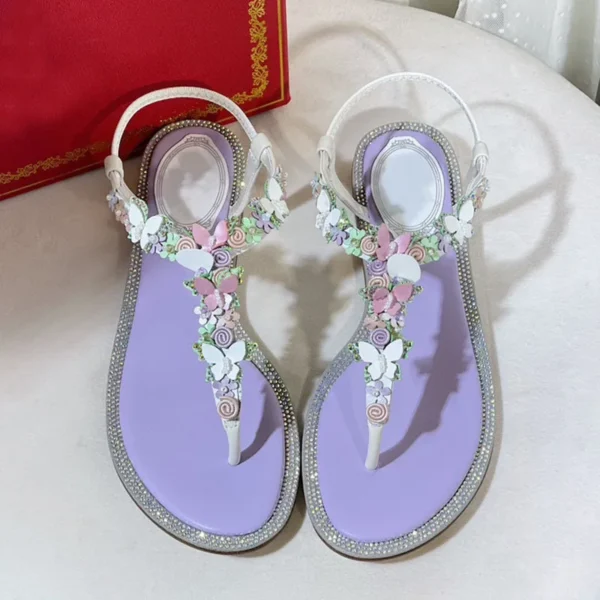 Butterfly Knot Sandals Bordered Rhinestone Women Shoes Flip Flop Chaussures Femme Slip On Shallow Pumps Open Toe Zapatos Mujer