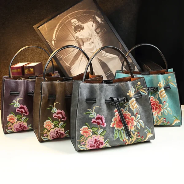 Embroidered Genuine Leather Women's Handbag Shoulder Bag 2022 New Portable Tote Bag Mother Wrist Messenger Bags Tide - Image 3