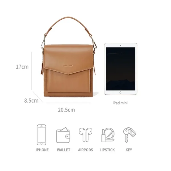 BeauToday Shoulder Handbags Women Genuine Cow Leather Hand Carry Simple Falp Pocket Elegant Square Female Messenger Bags 61009 - Image 3