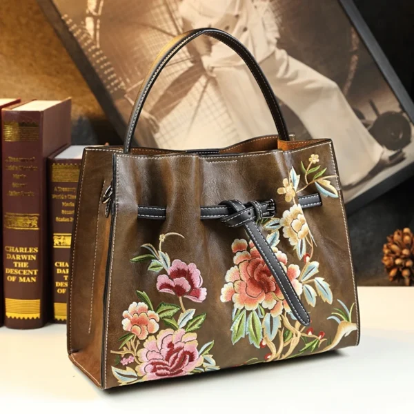 Embroidered Genuine Leather Women's Handbag Shoulder Bag 2022 New Portable Tote Bag Mother Wrist Messenger Bags Tide - Image 8