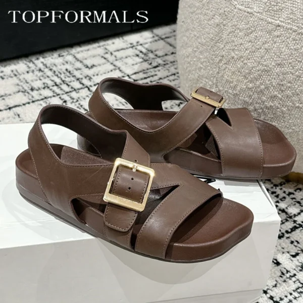 2024 Summer New cowhide Men's Sandals Beach Sandals Roman Flat Platform Women's Sandals Genuine leather Adjustable buckle