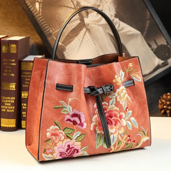 Embroidered Genuine Leather Women's Handbag Shoulder Bag 2022 New Portable Tote Bag Mother Wrist Messenger Bags Tide - Image 7