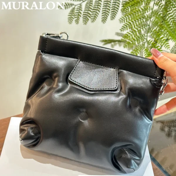 Women's Genuine Leather Small Bag Niche Slanting Clouds Bag Soft Sheepskin Casual Handbag Premium Texture Chain Mini Square Bag - Image 5